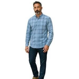 Burnside men's dress shirt blue plaid Size medium Lightweight Preppy Lumberjack